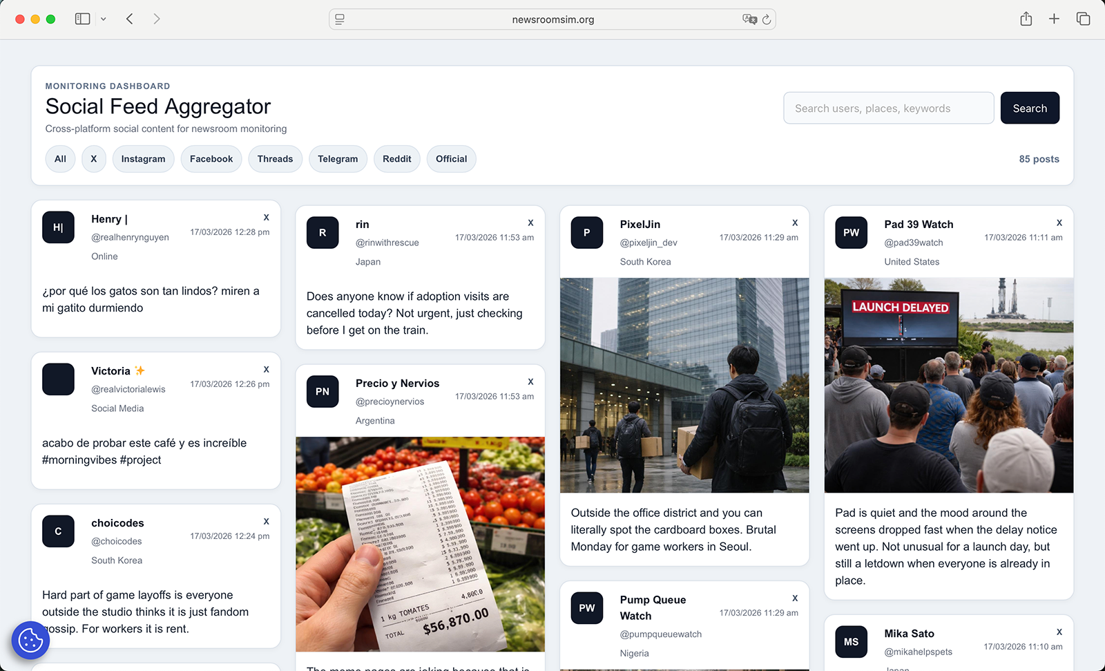 Social media aggregator interface